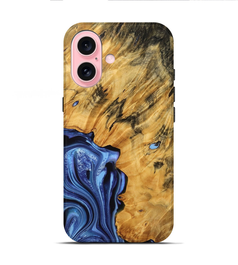 iPhone 16 Wood Live Edge Phone Case - Latoya (Blue, 758658)