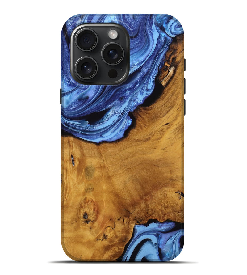 iPhone 16 Pro Max Wood Live Edge Phone Case - Tony (Blue, 758659)
