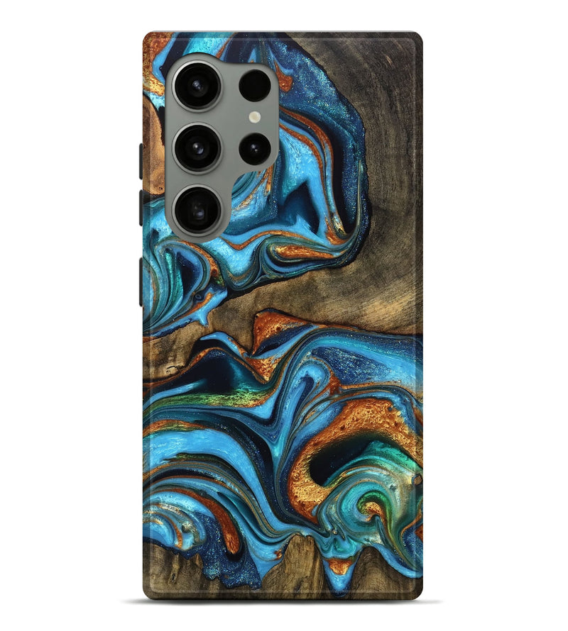 Galaxy S24 Ultra Wood Live Edge Phone Case - Connie (Teal & Gold, 758663)