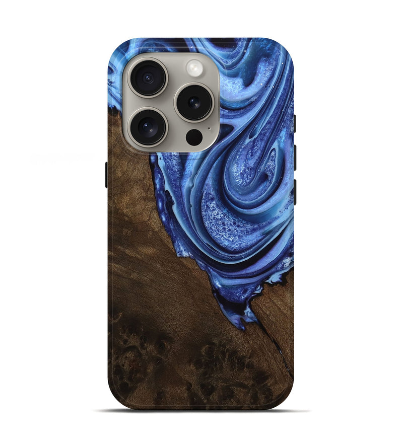 iPhone 16 Pro Wood Live Edge Phone Case - Mabelle (Blue, 758676)