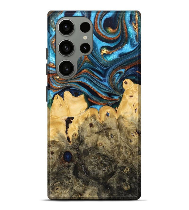Galaxy S23 Ultra Wood Live Edge Phone Case - Rhianna (Teal & Gold, 758686)