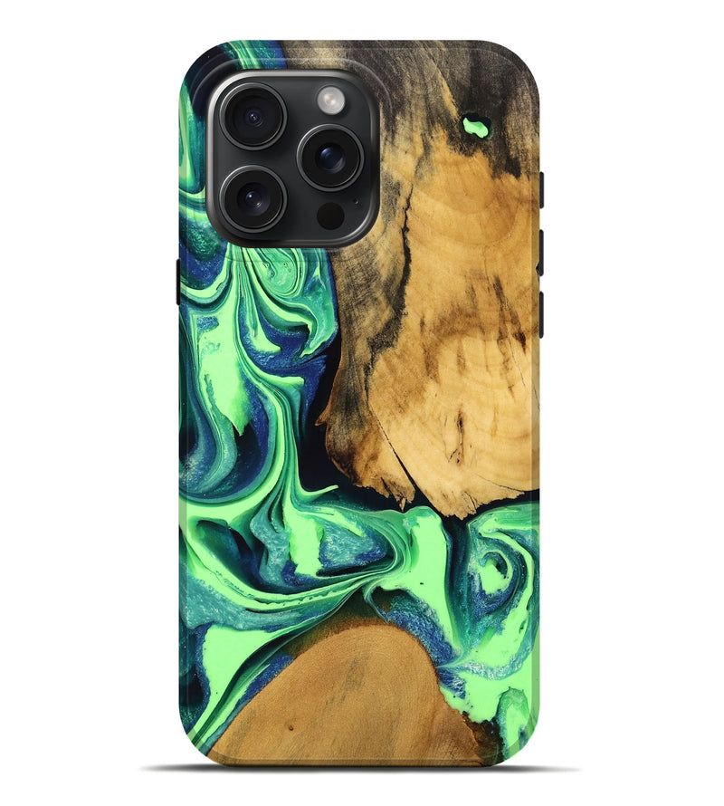 iPhone 16 Pro Max Wood Live Edge Phone Case - Wilber (Green, 758991)