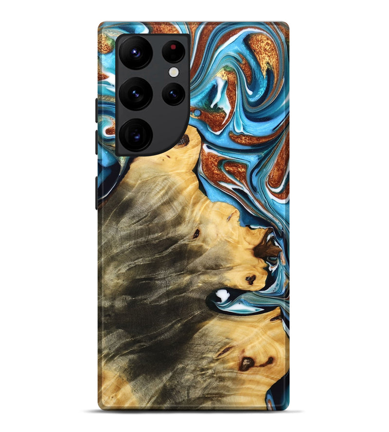 Galaxy S22 Ultra Wood Live Edge Phone Case - Leyla (Teal & Gold, 758994)