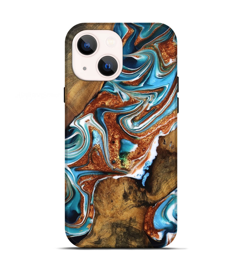 iPhone 13 Wood Live Edge Phone Case - Araya (Teal & Gold, 758995)