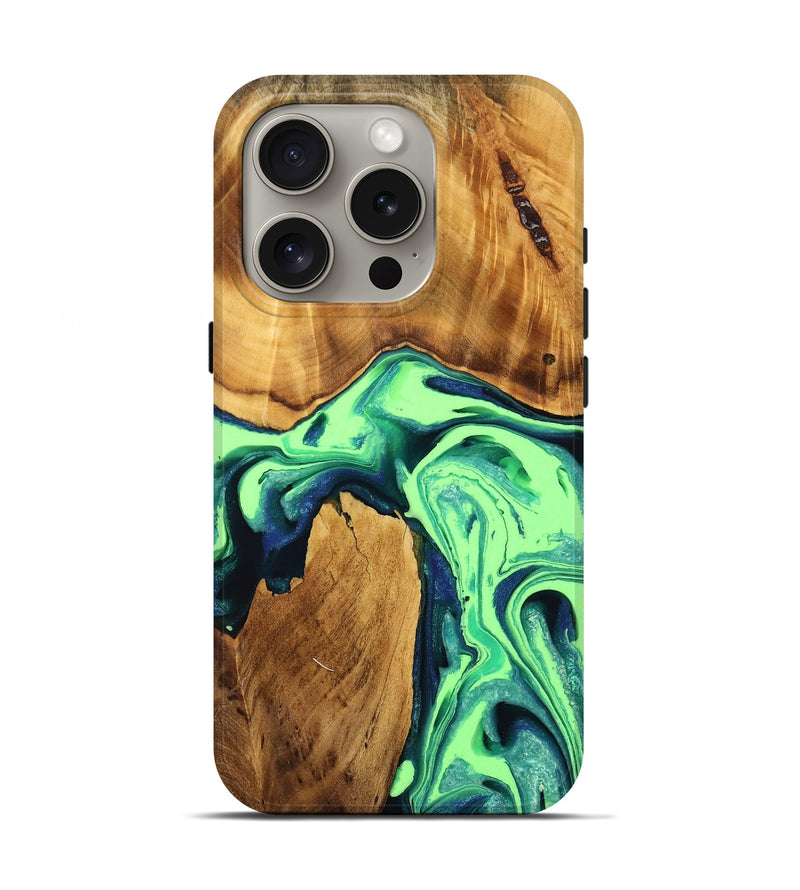 iPhone 16 Pro Wood Live Edge Phone Case - Nicole (Green, 759005)