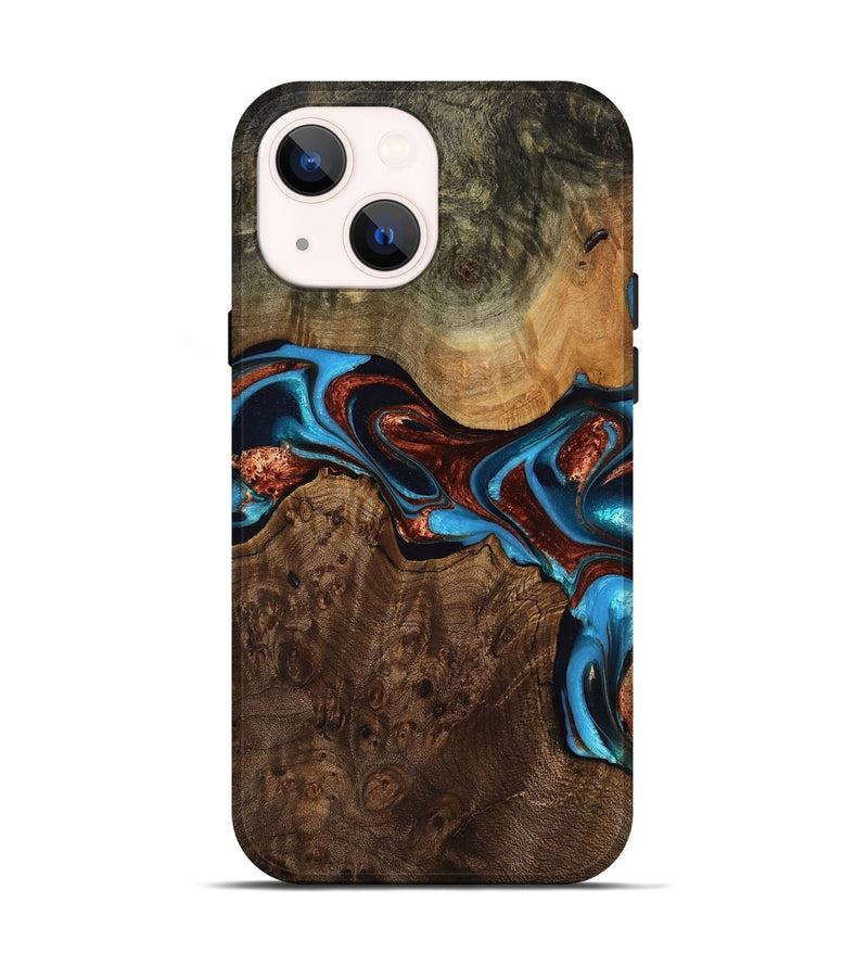 iPhone 14 Wood Live Edge Phone Case - Marlie (Teal & Gold, 759007)