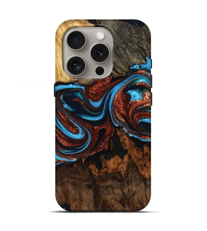 iPhone 16 Pro Wood Live Edge Phone Case - Erwin (Teal & Gold, 759009)