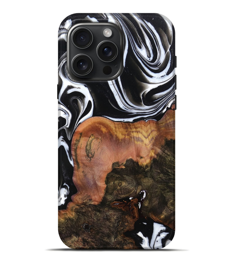 iPhone 16 Pro Max Wood Live Edge Phone Case - Santos (Black & White, 759295)