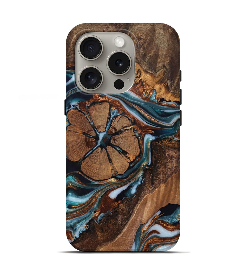 iPhone 16 Pro Wood Live Edge Phone Case - Brayden (Teal & Gold, 759307)