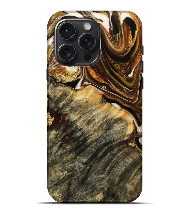 iPhone 16 Pro Max Wood Live Edge Phone Case - Letitia (Black & White, 759308)