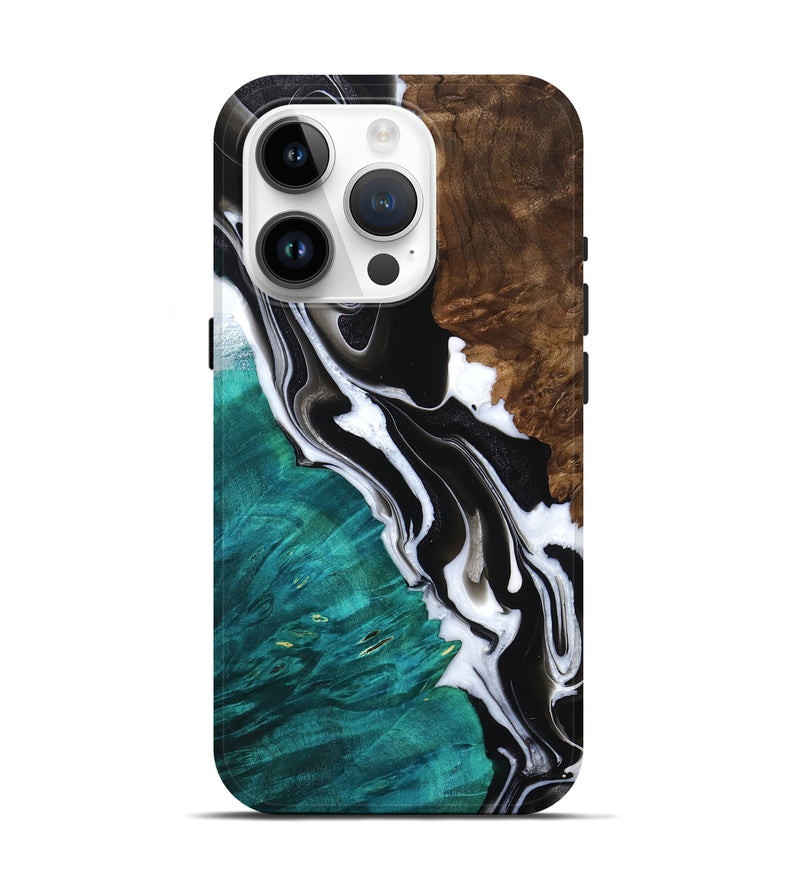 iPhone 15 Pro Wood Live Edge Phone Case - Uriel (Black & White, 759312)