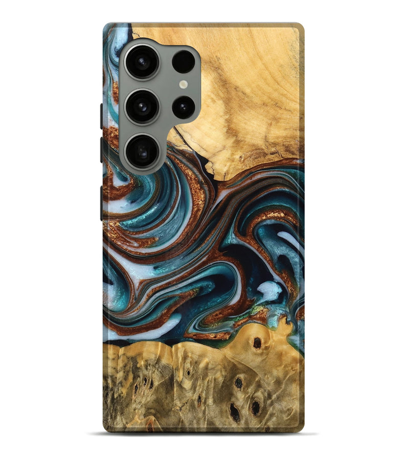 Galaxy S24 Ultra Wood Live Edge Phone Case - Shyla (Teal & Gold, 759317)