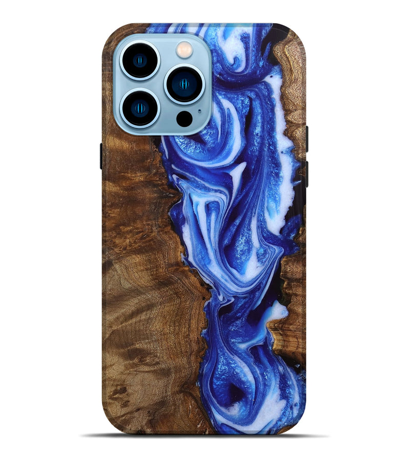 iPhone 14 Pro Max Wood Live Edge Phone Case - Jennie (Blue, 759318)