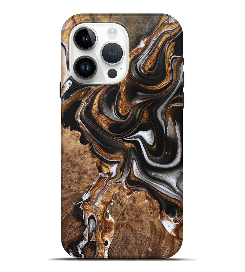 iPhone 15 Pro Max Wood Live Edge Phone Case - Madelyn (Black & White, 759324)