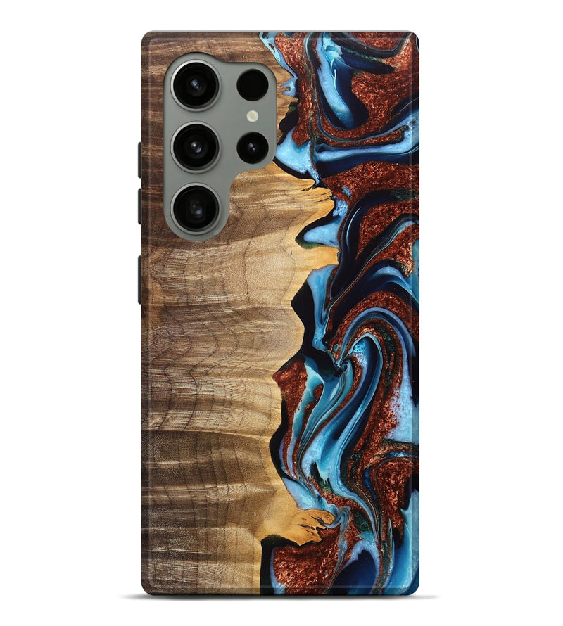 Galaxy S24 Ultra Wood Live Edge Phone Case - Denver (Teal & Gold, 759654)