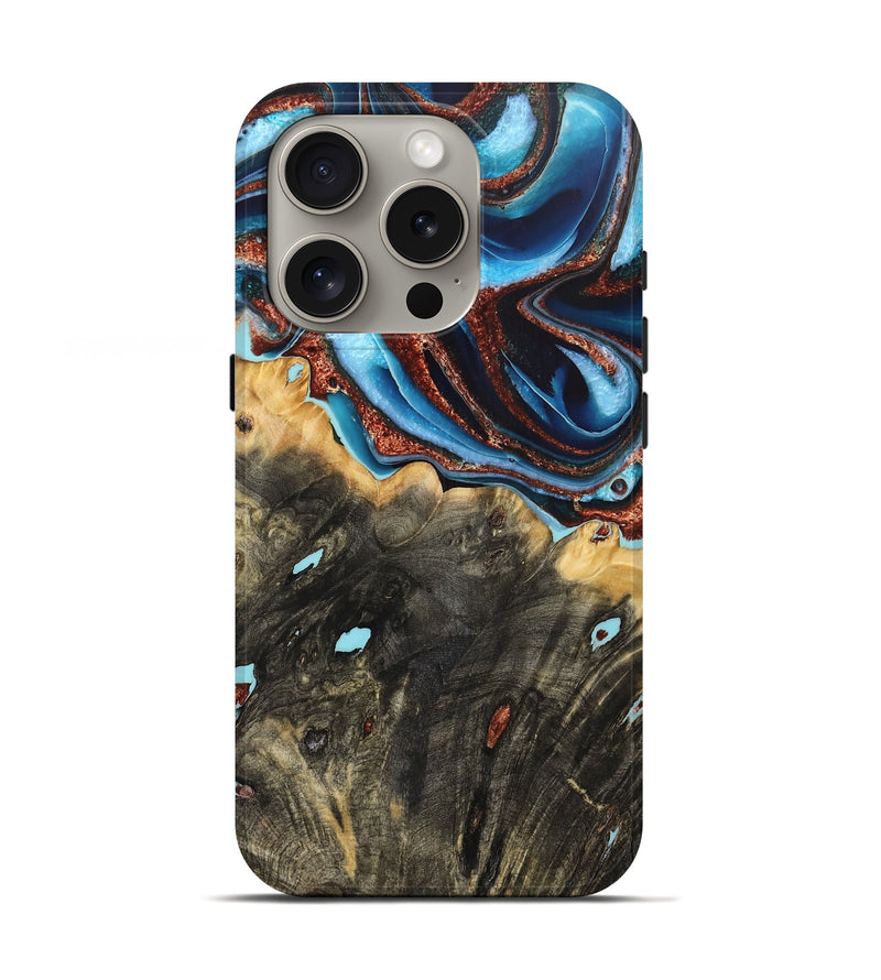 iPhone 16 Pro Wood Live Edge Phone Case - Ambrose (Teal & Gold, 759655)