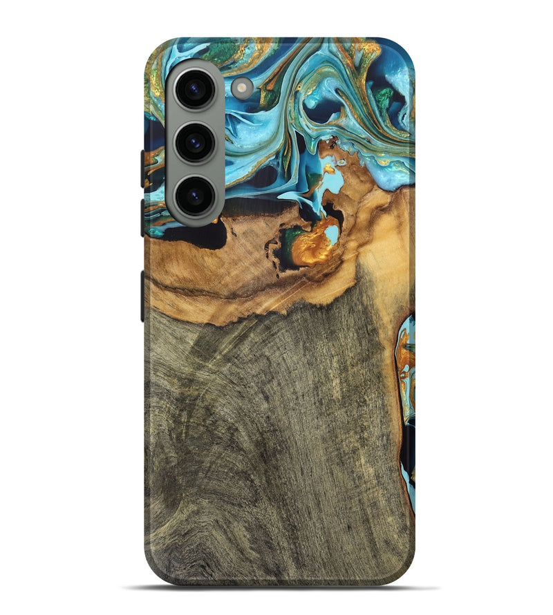 Galaxy S23 Plus Wood Live Edge Phone Case - Amiya (Teal & Gold, 759659)