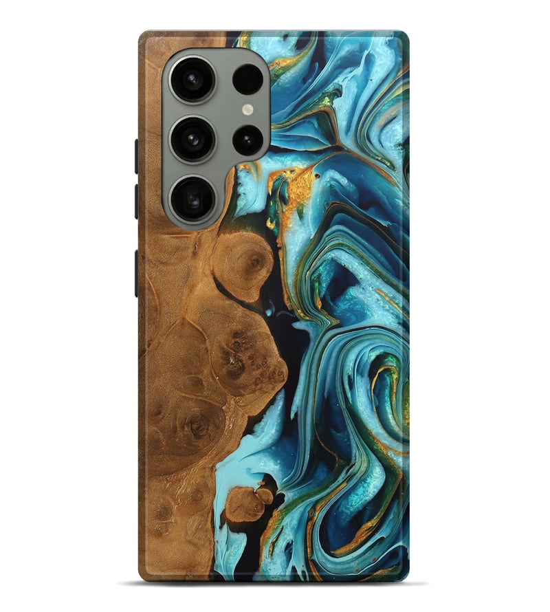 Galaxy S23 Ultra Wood Live Edge Phone Case - Shyla (Teal & Gold, 759660)