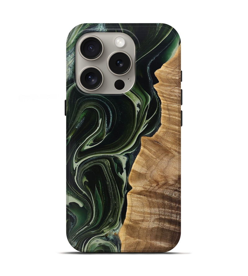 iPhone 16 Pro Wood Live Edge Phone Case - Akeelah (Green, 759661)