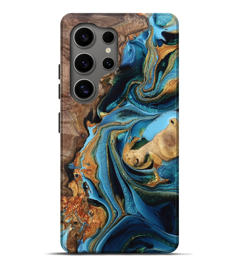 Galaxy S25 Ultra Wood Live Edge Phone Case - Zora (Teal & Gold, 759667)