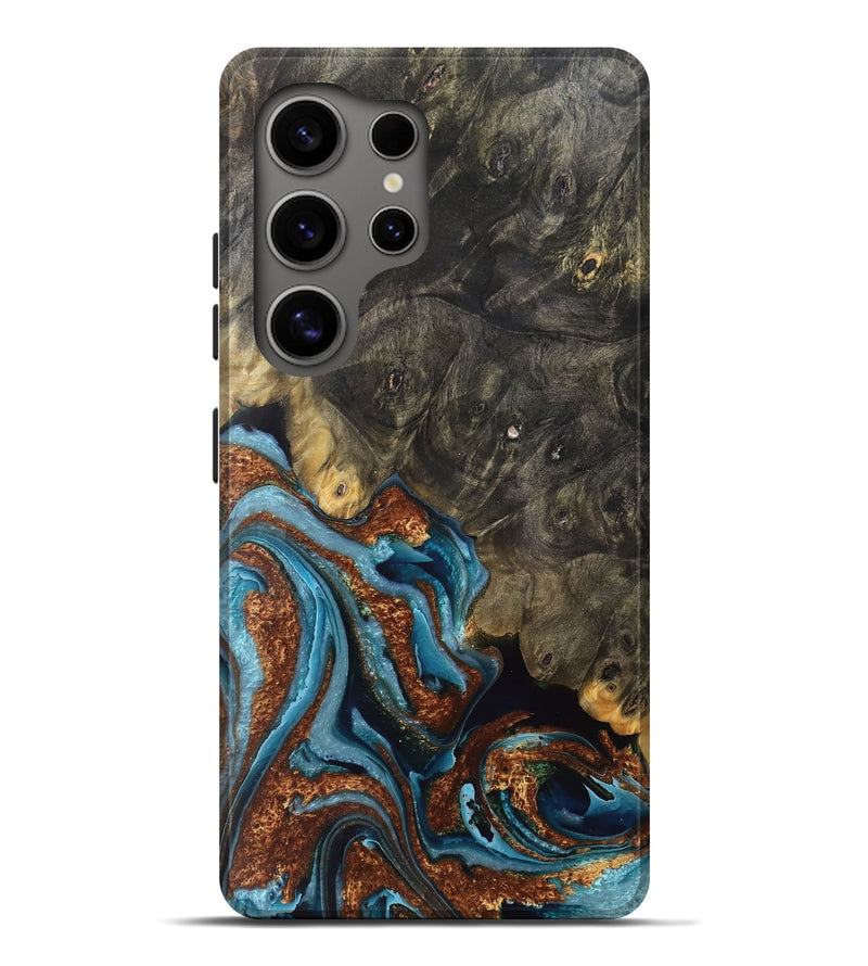 Galaxy S25 Ultra Wood Live Edge Phone Case - Loretta (Teal & Gold, 759675)