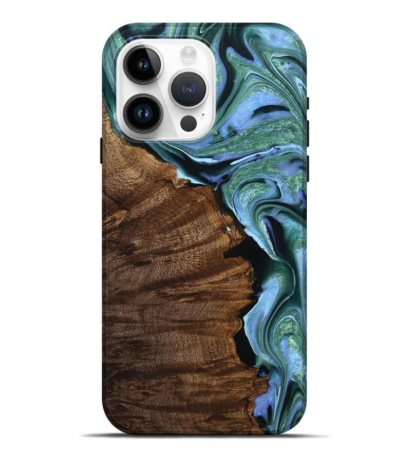iPhone 15 Pro Max Wood Live Edge Phone Case - Mona (Green, 759914)