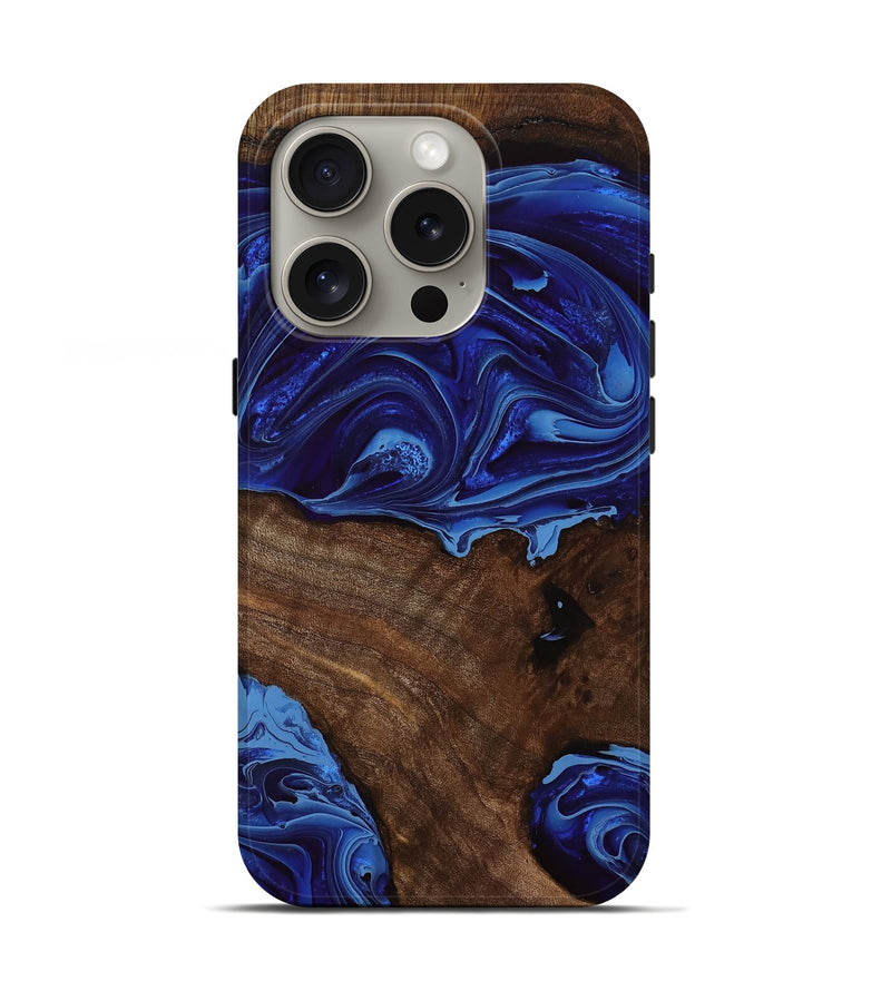 iPhone 16 Pro Wood Live Edge Phone Case - Shanta (Blue, 759918)