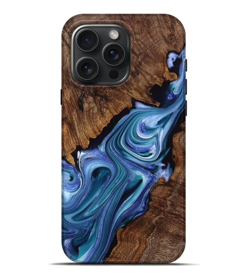 iPhone 16 Pro Max Wood Live Edge Phone Case - Kaylah (Blue, 759922)