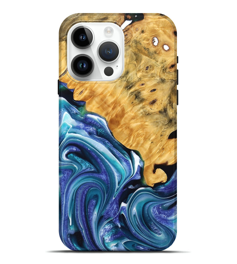 iPhone 15 Pro Max Wood Live Edge Phone Case - Stacie (Blue, 759923)