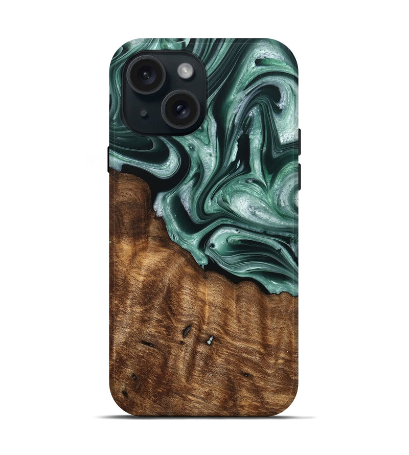 iPhone 15 Wood Live Edge Phone Case - Docia (Green, 759936)