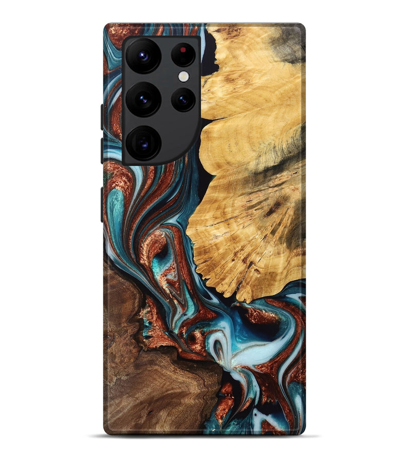 Galaxy S22 Ultra Wood Live Edge Phone Case - Arlen (Teal & Gold, 760611)