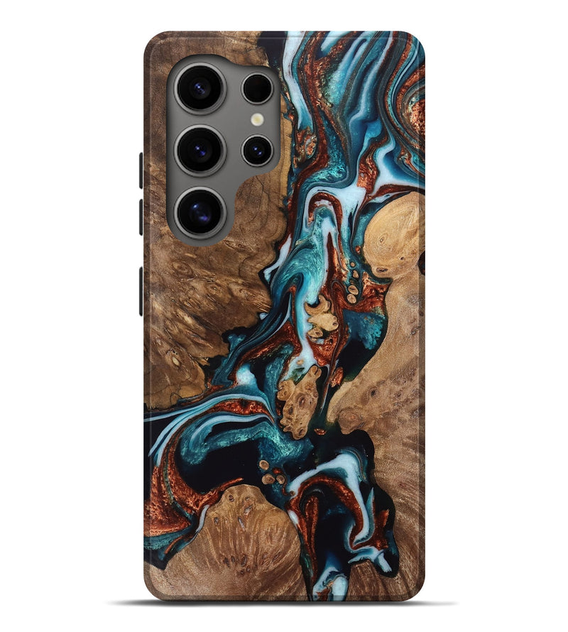 Galaxy S25 Ultra Wood Live Edge Phone Case - Liza (Teal & Gold, 760612)