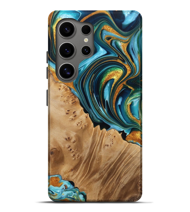 Galaxy S25 Ultra Wood Live Edge Phone Case - Sylvia (Teal & Gold, 760638)