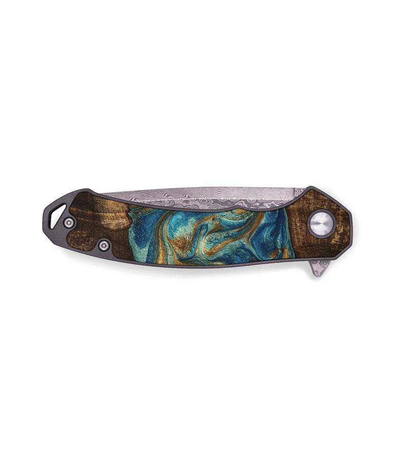 EDC Wood Pocket Knife - Jaret (Teal & Gold, 760932)