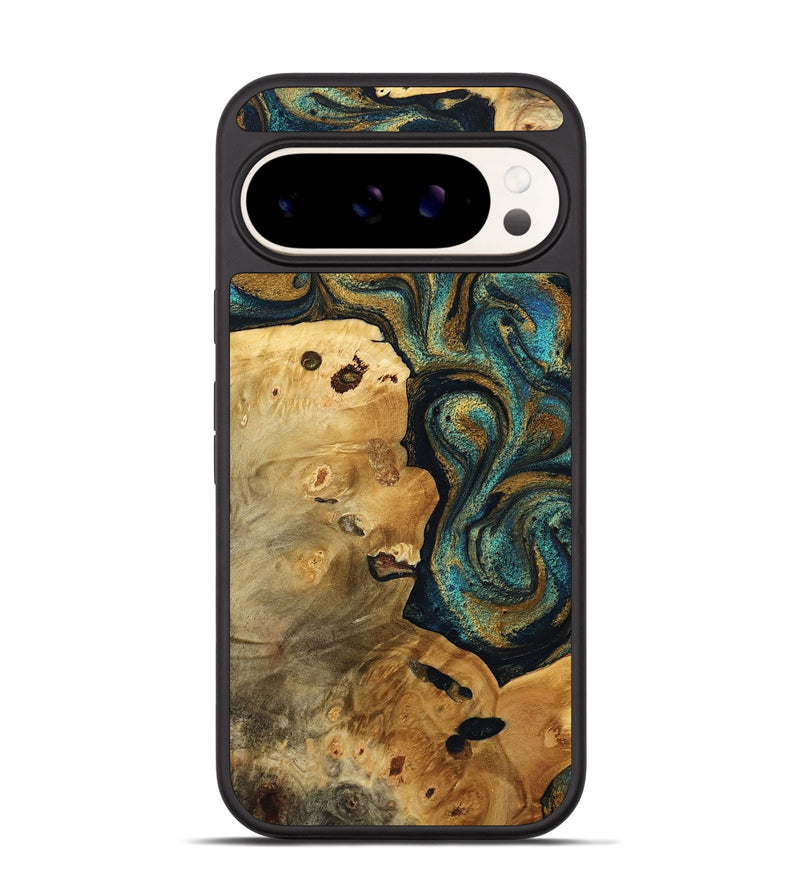 Pixel 9 Wood Phone Case - Alanna (Teal & Gold, 761013)