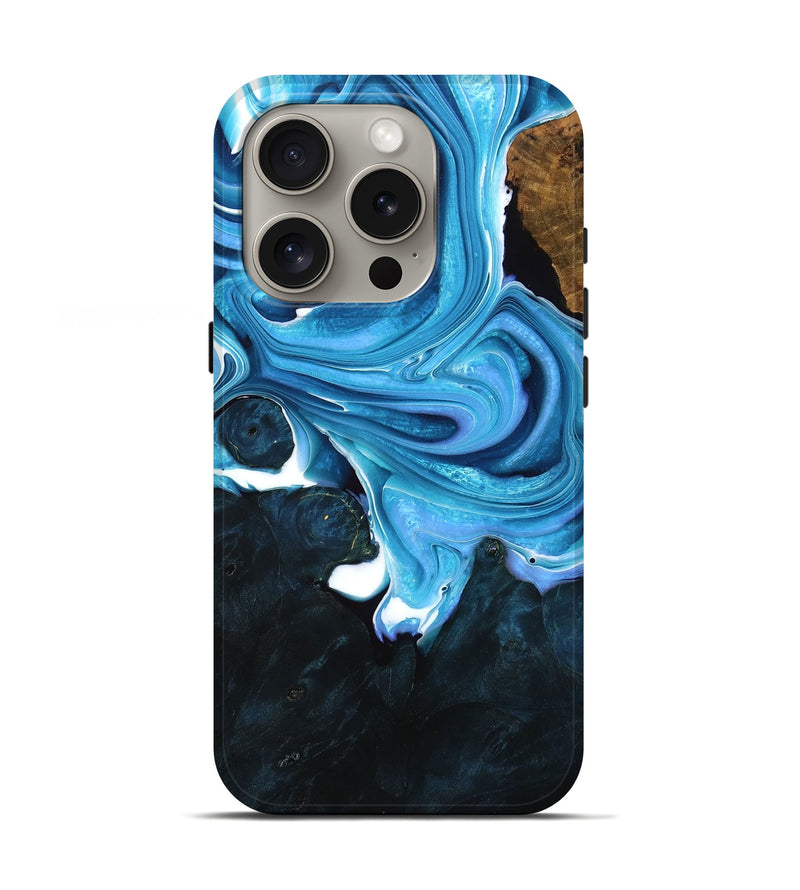 iPhone 16 Pro Wood Live Edge Phone Case - Janiah (Blue, 761074)