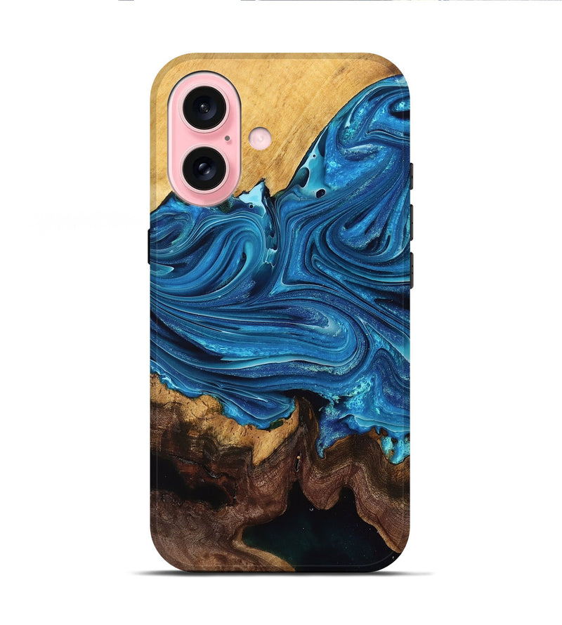 iPhone 16 Wood Live Edge Phone Case - Adele (Blue, 761095)