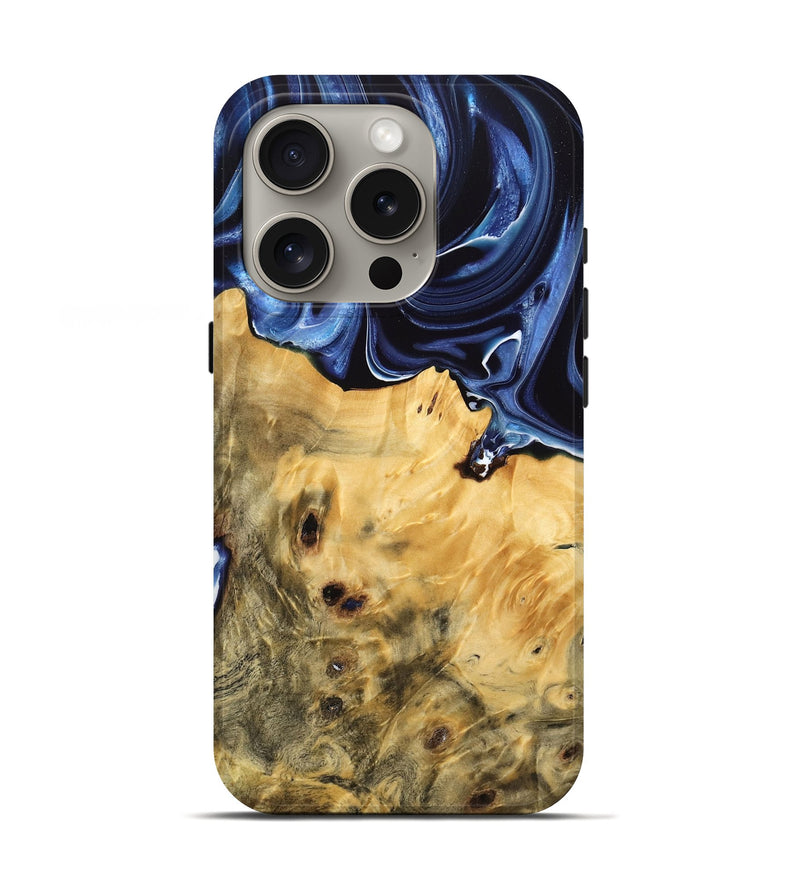 iPhone 16 Pro Wood Live Edge Phone Case - Winfred (Blue, 761096)