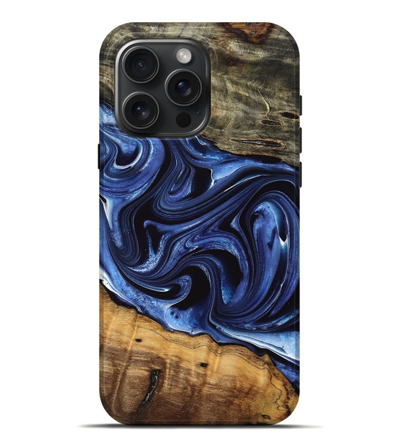 iPhone 16 Pro Max Wood Live Edge Phone Case - Merlin (Blue, 761097)
