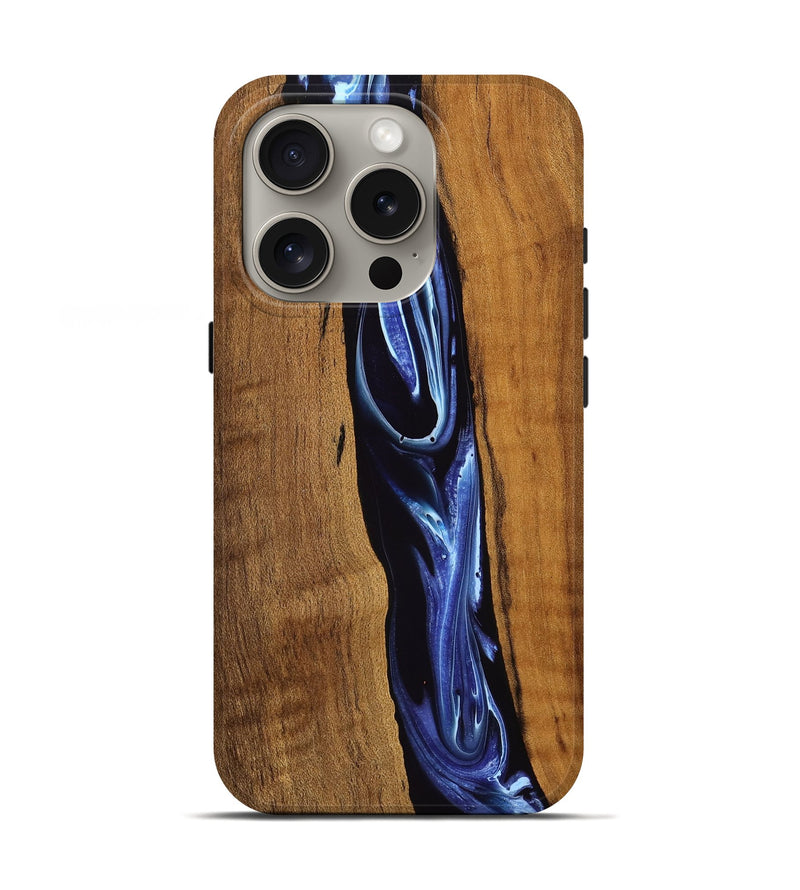 iPhone 16 Pro Wood Live Edge Phone Case - America (Blue, 761102)