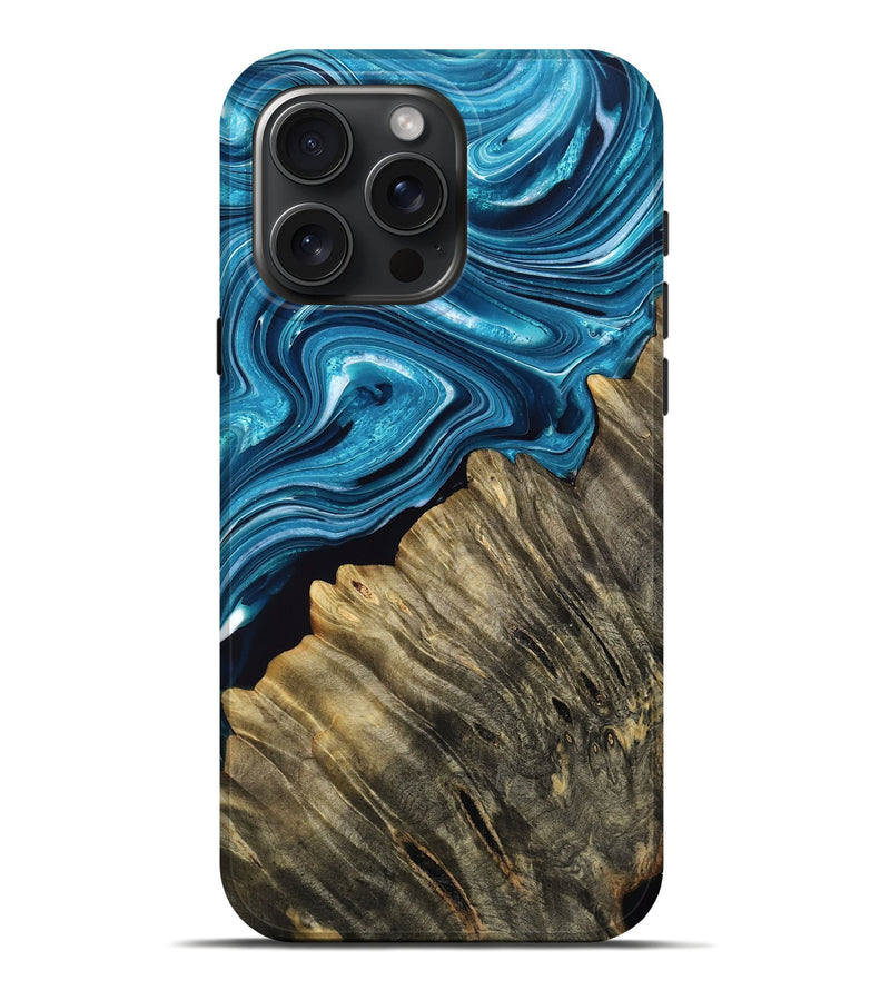 iPhone 16 Pro Max Wood Live Edge Phone Case - Cailyn (Blue, 761103)