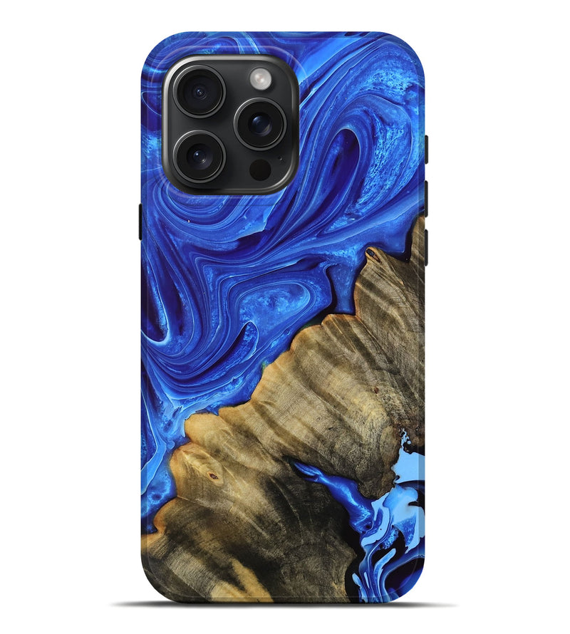 iPhone 16 Pro Max Wood Live Edge Phone Case - Lisha (Blue, 761110)