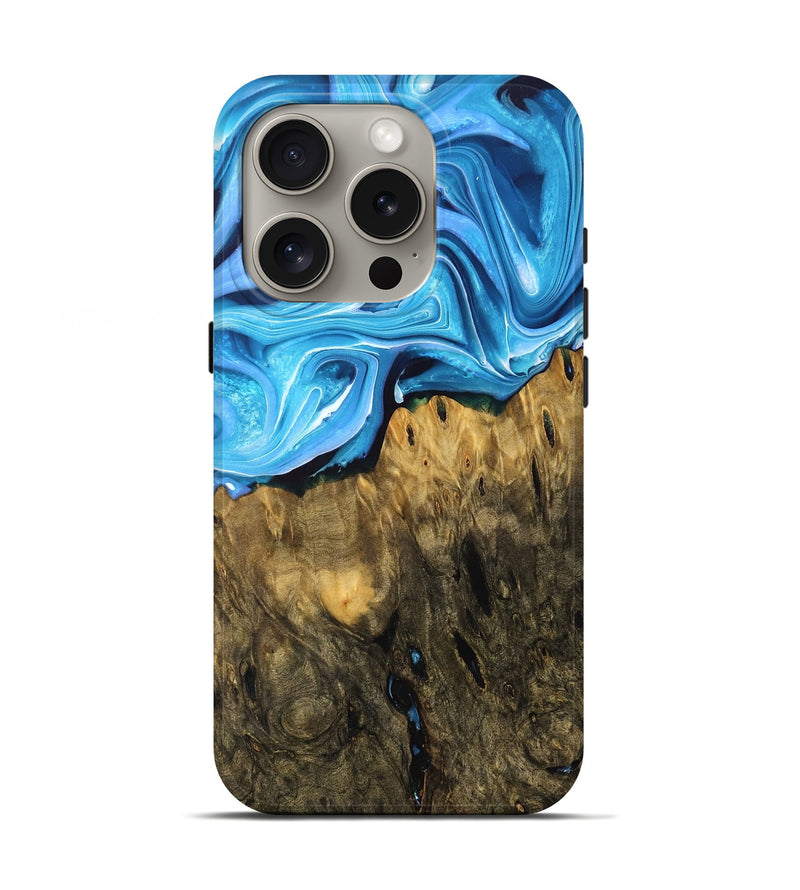 iPhone 16 Pro Wood Live Edge Phone Case - Easter (Blue, 761111)
