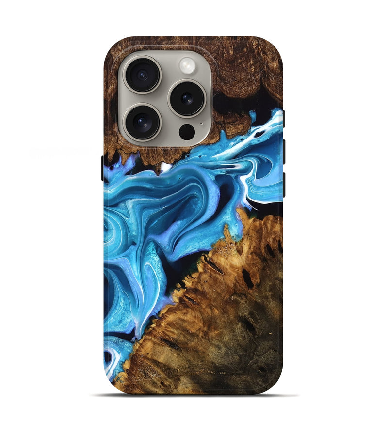 iPhone 16 Pro Wood Live Edge Phone Case - Marty (Blue, 761114)