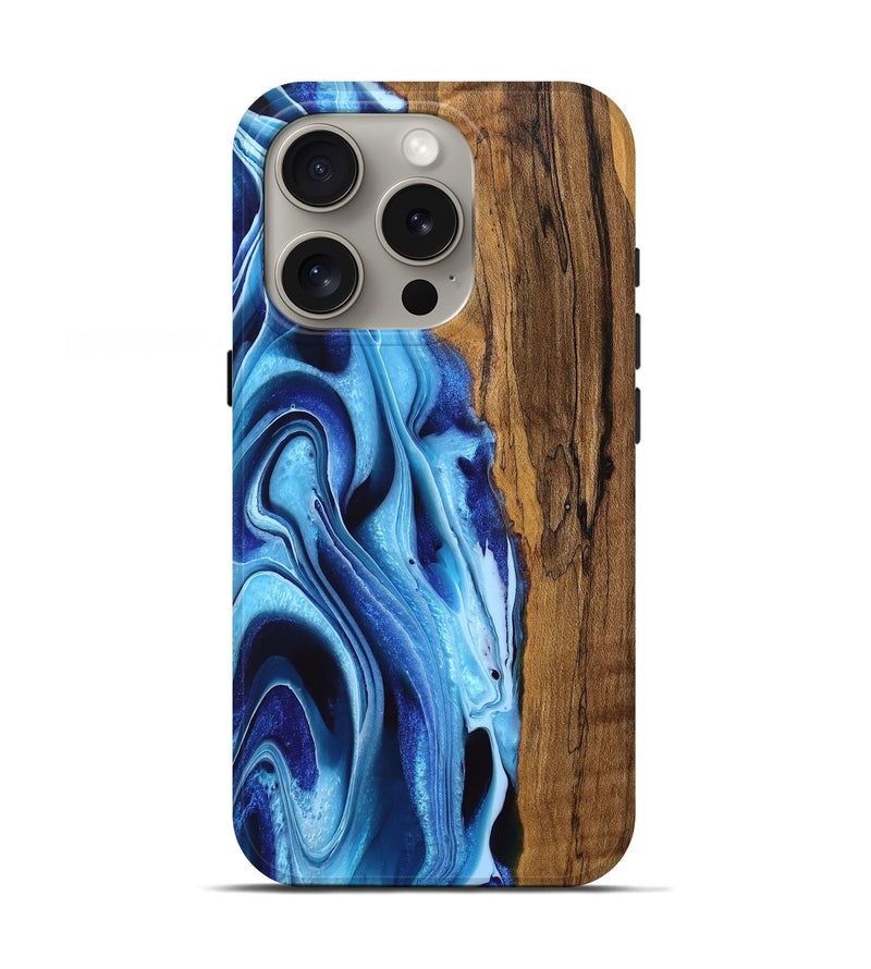 iPhone 16 Pro Wood Live Edge Phone Case - Caleigh (Blue, 761116)