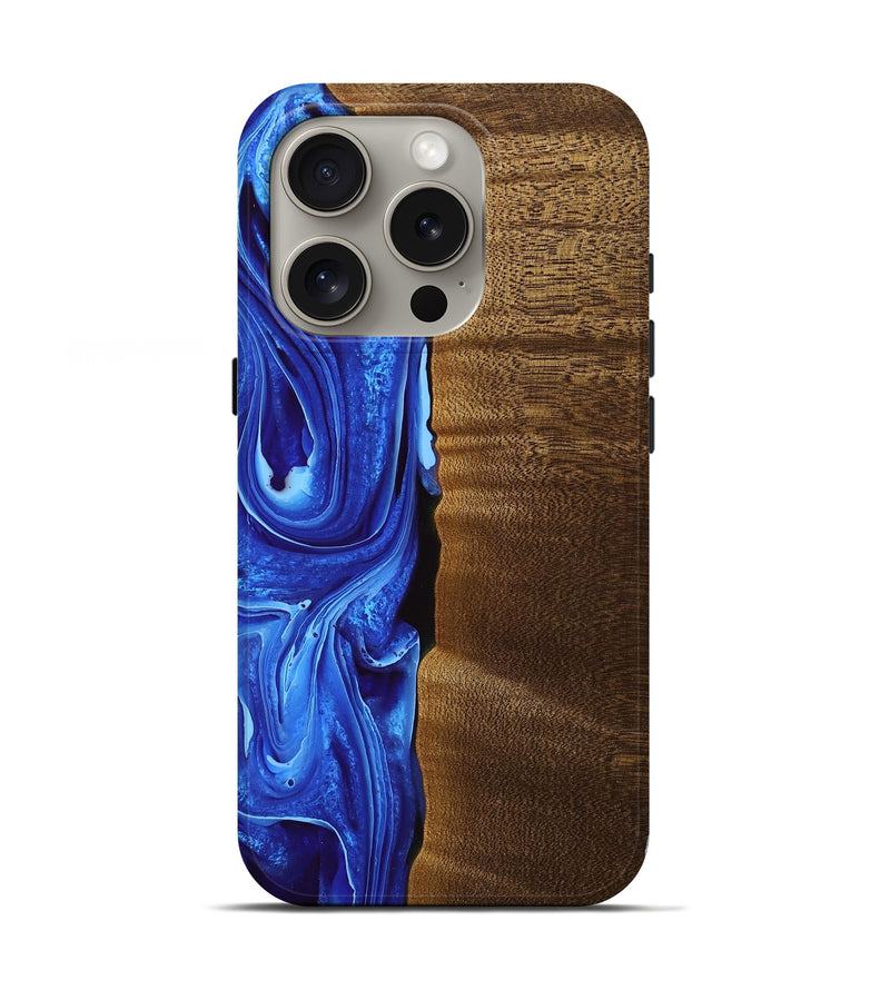 iPhone 16 Pro Wood Live Edge Phone Case - Spenser (Blue, 761121)