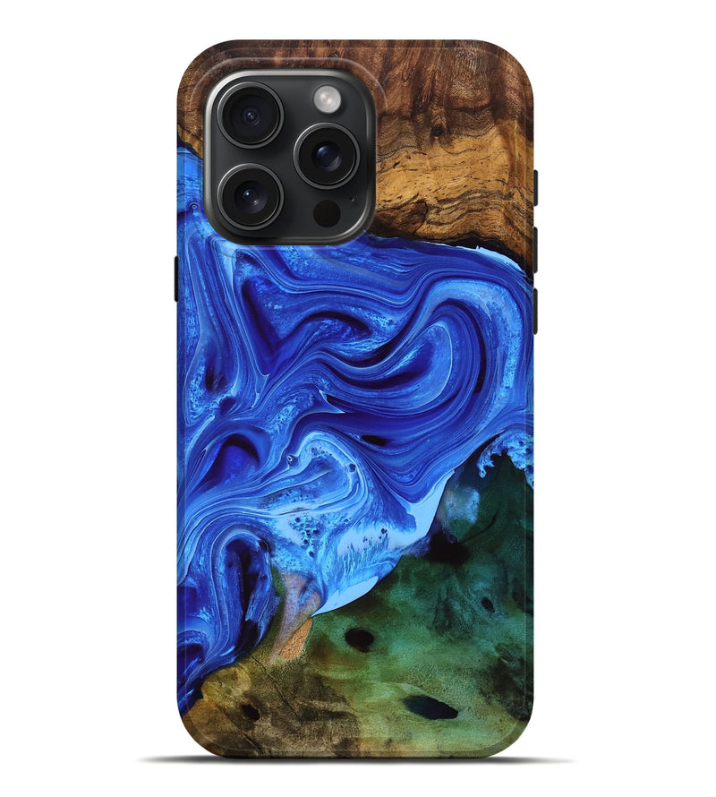 iPhone 16 Pro Max Wood Live Edge Phone Case - Kian (Blue, 761122)