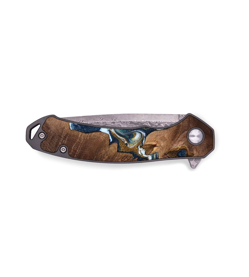 EDC Wood Pocket Knife - Lacey (Teal & Gold, 761225)