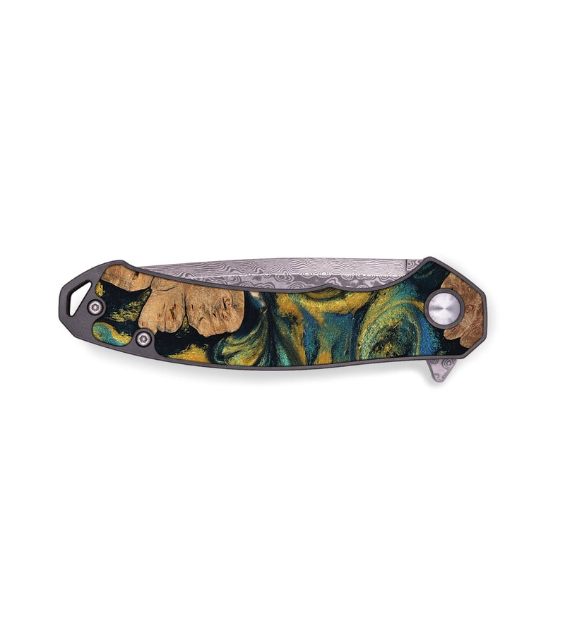 EDC Wood Pocket Knife - Janie (Teal & Gold, 761449)