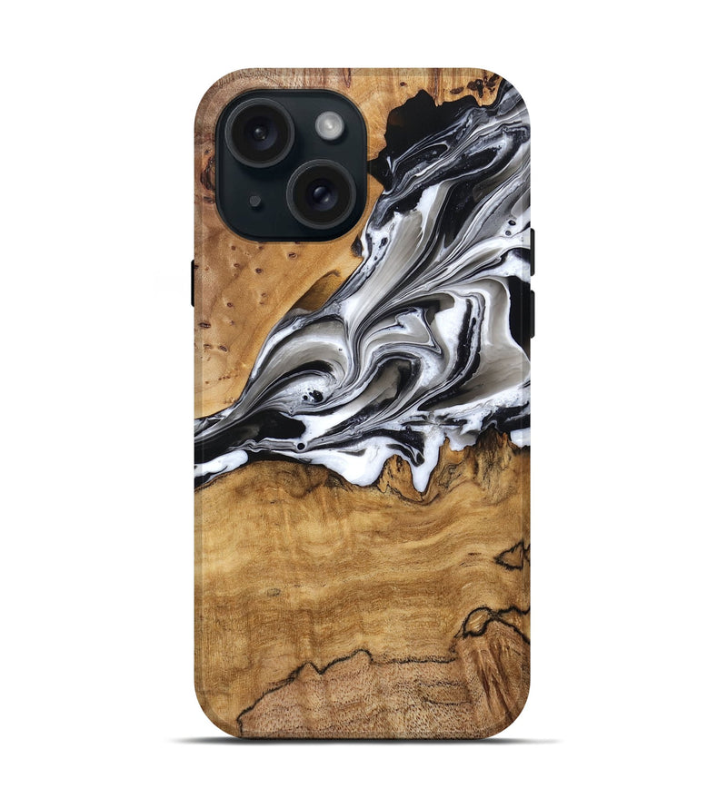 iPhone 15 Wood Live Edge Phone Case - Guss (Black & White, 761661)